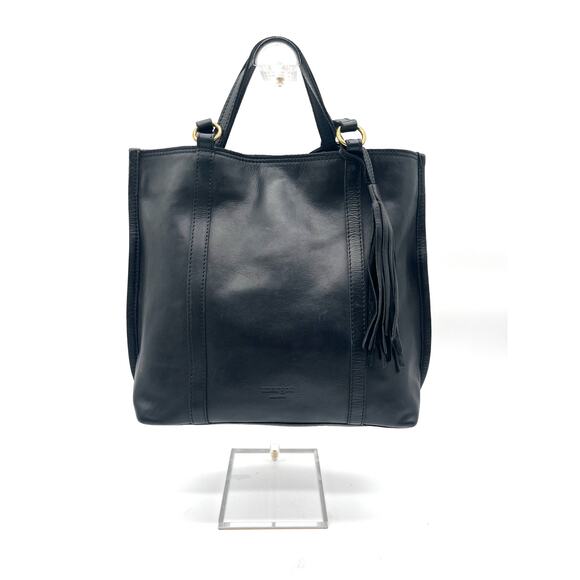 margot Handbags - MARGOT Black Leather Tote Bag with Tassel Charm